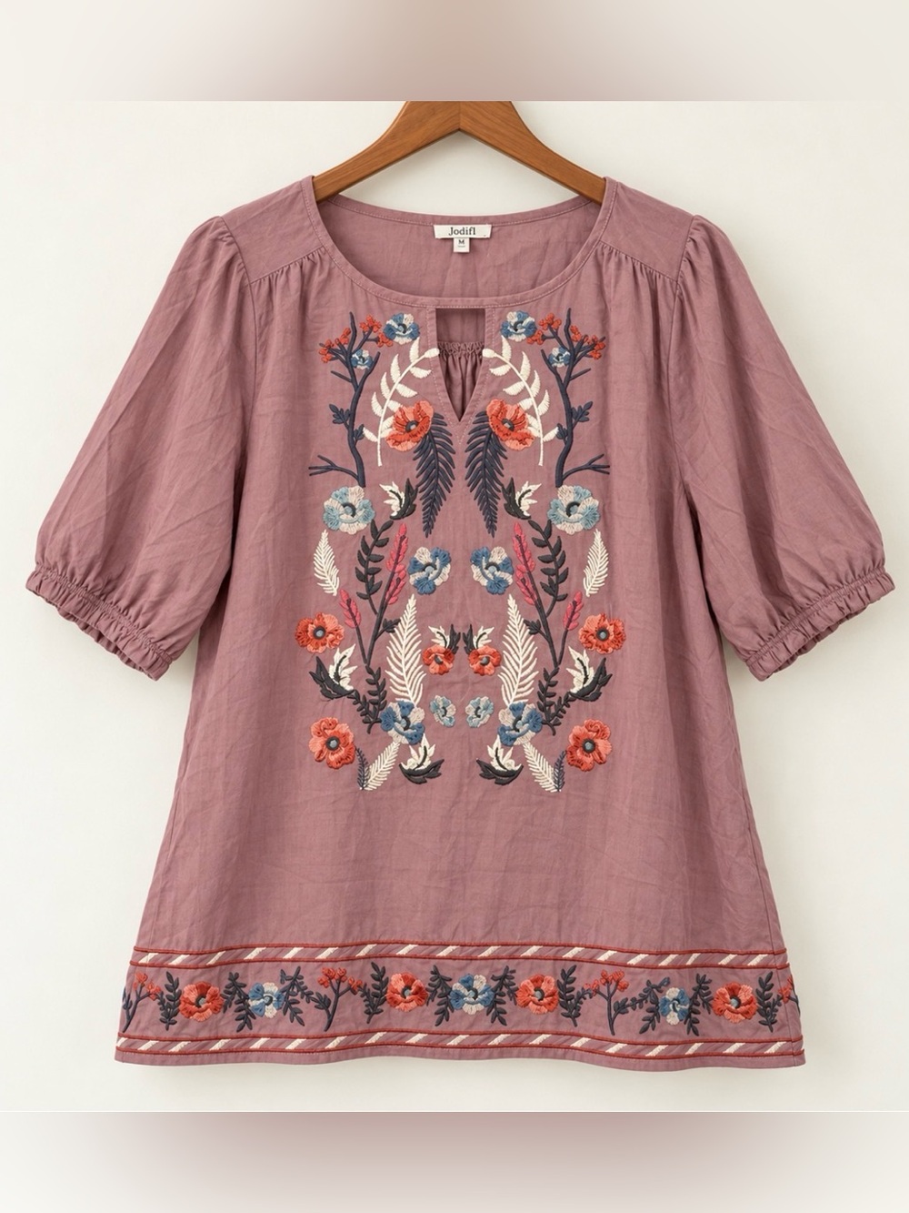 Jodifl Mauve Floral Embroidered Cutout Tunic Top | Boho NWT 1X #2457